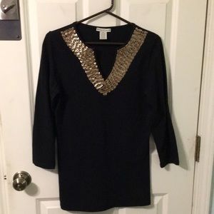 Black Bronze Beaded Embellished Neck Top M